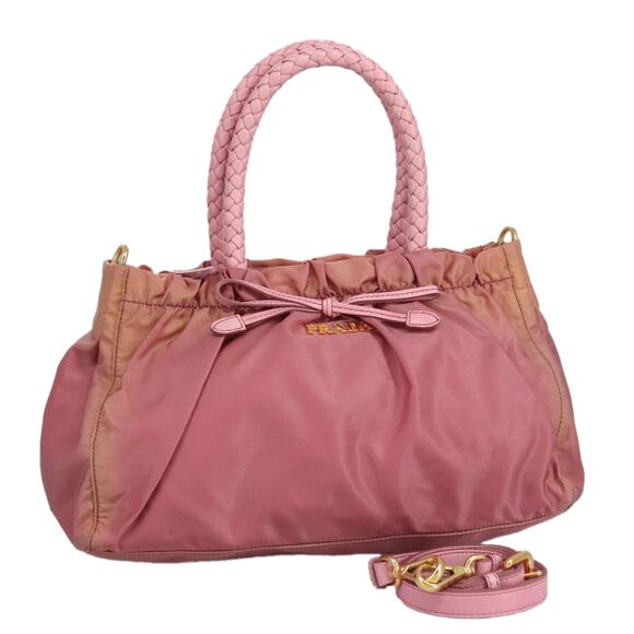 PRADA Hand Bag Nylon Pink Gold - Picture 1 of 9
